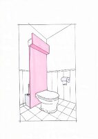 Illustration of toilet with toilet seat and tissue roll