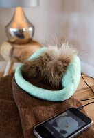 Headphones in case from boiled wool on fur