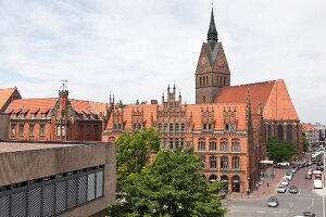 Hannover, Röselerstraße, Marktkirche Altes Rathaus, Blick vom Beachclub