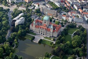 Hannover, Maschpark, Maschteich, Neues Rathaus, Luftbild