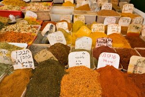 Various types of spices in Nachlat Binyamin Market, Tel Aviv, Israel