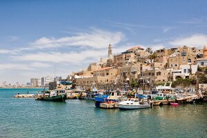 View of harbour and boats at Mediterranean in Jaffa, Tel Aviv, Israel