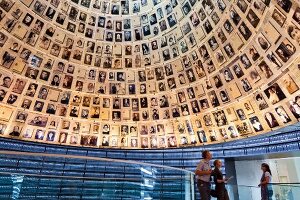 Low angle view of people at Hall of Names in Yad Vashem Memorial, Jerusalem, Israel