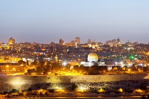 View of Dome of the Rock Cemetery in Temple Mount from Mount of Olives, Jerusalem, Israel