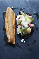 Roasted lemon sole, swede salad and horseradish foam