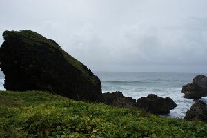 View of Caribbean sea with huge rocks at Lesser Antilles, Caribbean island, Barbados