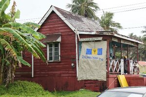 View of house with people at Lesser Antilles, Caribbean island, Barbados