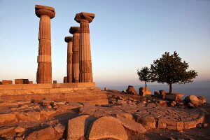 Temple of Athena at dusk in Aegean, Turkey