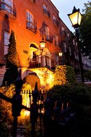 Illuminated facade of Pembroke Road house at night, Dublin, Ireland, UK