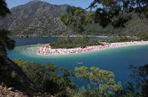 Tourists at Oludeniz and beach in Turkey