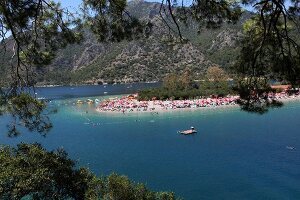 Tourists at Oludeniz and beach in Turkey