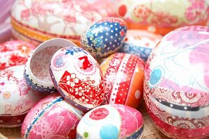 Carefully decorated egg-shaped gift boxes