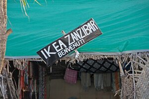 Sign board at the door of hut in Zanzibar, Tanzania, East Africa