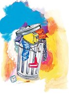 Painting of stuffed dustbin