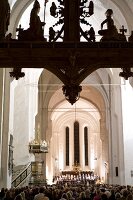 People in music festival at Lubeck Cathedral, Lubeck, Schleswig Holstein, Germany