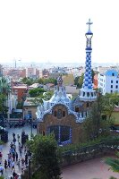 View of people at entrance of Park Guell Garden in Barcelona, Spain