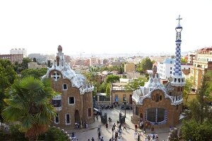 Barcelona, Blick auf Stadt, Park Güell, Antoni Gaudi, Panorama