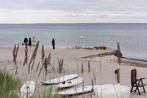 People at surf school on beach in Sierksdorf, Schleswig Holstein, Germany