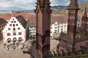 View of Old Town Cathedral Square from Munster, Freiburg, Germany