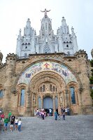 View of tourist at Sagrat Cor entrance on Tibidabo hill in Barcelona, Spain