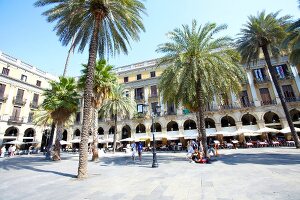 Barcelona, Plaça Reial, Touristen Palmen