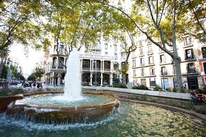 Fountain in exterior of hotel casa fudter, Barcelona, Spain