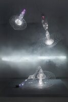 Illuminated patterned glass lamps with smoke