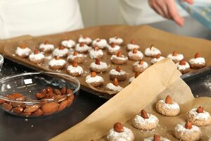 Almond cookies on baking tray