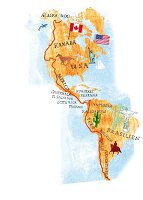 Karte, Nordamerika, Südamerika 
