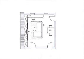 Illustration of floor plan with living room