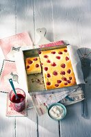 Tray bake raspberry cheesecake