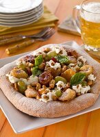 Banana Apricot Pizza; Glass of Beer