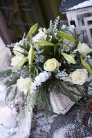 Christmas bouquet of roses and lilies