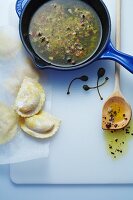 Butter sauce with capers and pepper for ravioli