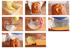 Lemon cake being glazed