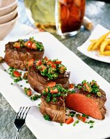 Beef medallions with diced peppers and chives