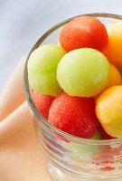 Melon Ball Salad in a Glass; Close Up