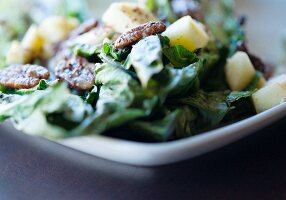 Apple Pecan Salad with Greens; Close Up