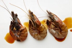 Three Raw Shrimp in Soy Sauce