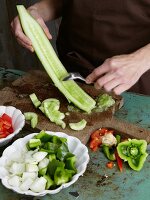 Vegetables being prepared for gazpacho