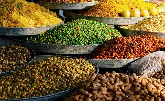 Nuts and legumes on an Indian market stall