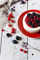 A mini blackberry and redcurrant cheesecake