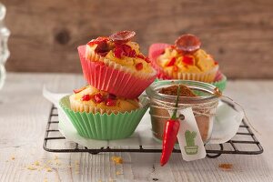 Pepper muffins with sweetcorn and sausage