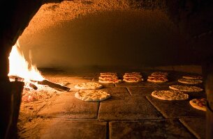 Focaccia in a wood-fired oven