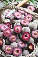 A basket of red vineyard peaches