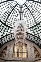 Glaskuppeldach und Lüster in der Lobby des Hotels 'Four Seasons' in dem Gresham Palast, Budapest, Ungarn