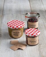 Labels made from brown paper for jars of preserves as gifts