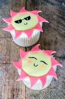 Summer cupcakes decorated with suns