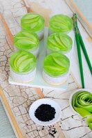 Black sesame seed tartlets with sour apple jelly