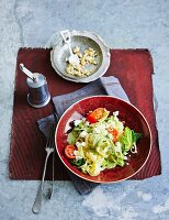 Pasta with Savoy cabbage, feta and moringa